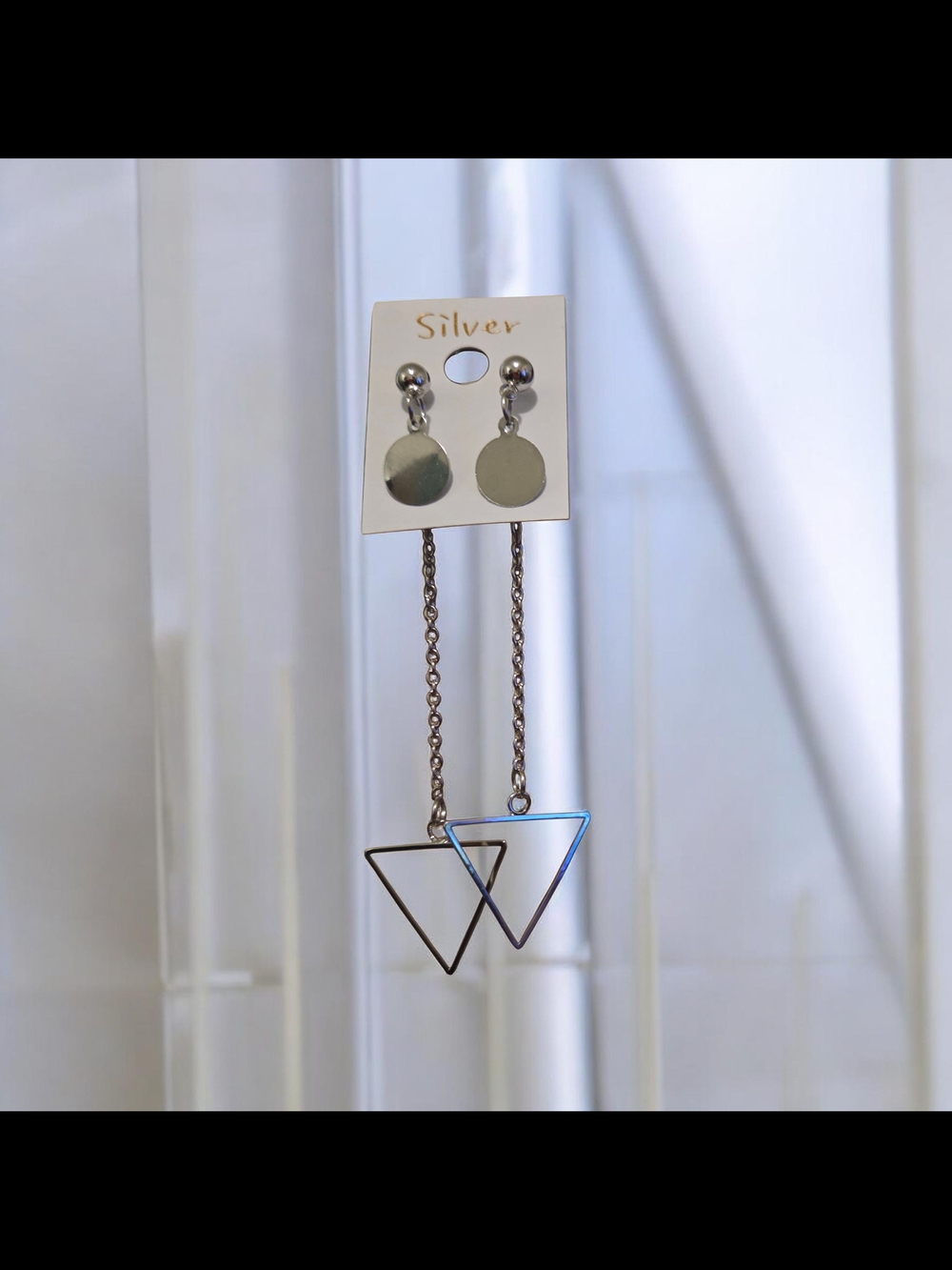 Fashion Jewelry Silver Geometric Triangle Drop Earrings